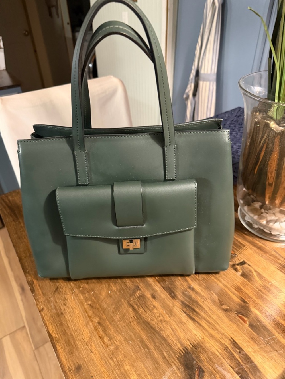 Structured Claudia Firenze Made In Italy Forest Green Satchel Handbag